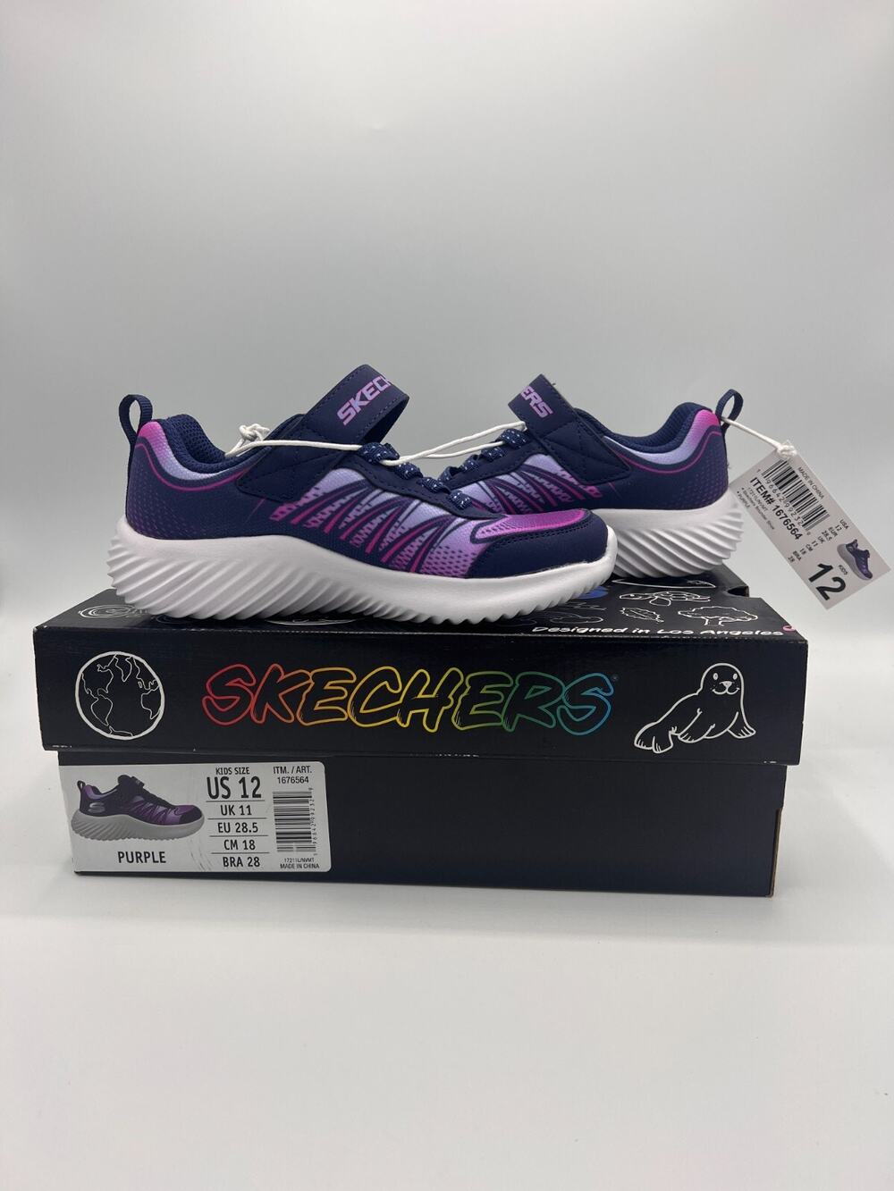NEW SKECHERS Kids Unisex Bounder Shoes Sneaker - SIZE 12- Purple MSRP $38